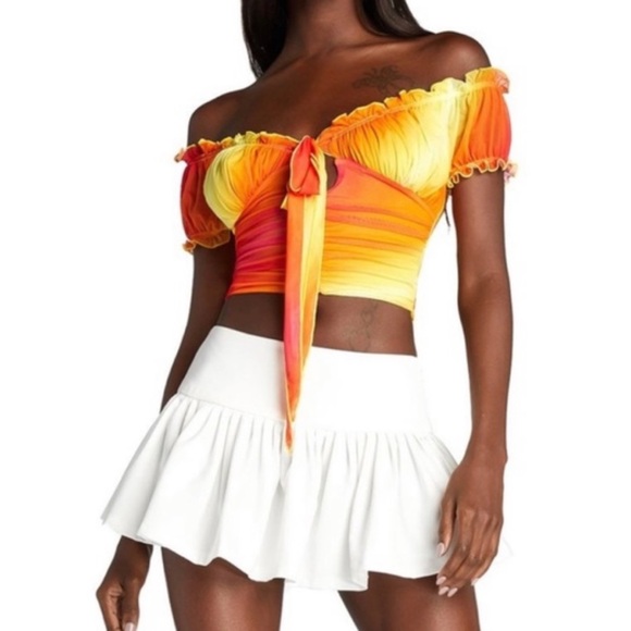 I.AM.GIA Orange and Yellow Tie Dye Hali Tie Front Top - Picture 1 of 6